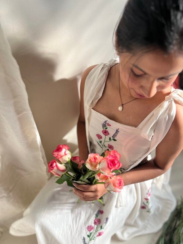 Floral Embroidery Tie-Up Dress - Image 3