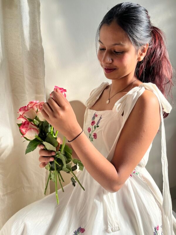 Floral Embroidery Tie-Up Dress - Image 4