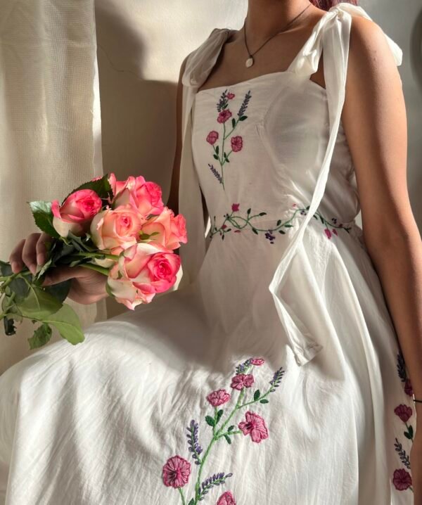 Floral Embroidery Tie-Up Dress - Image 2