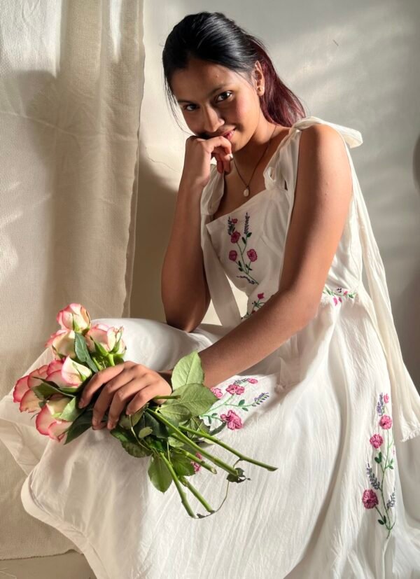 Floral Embroidery Tie-Up Dress